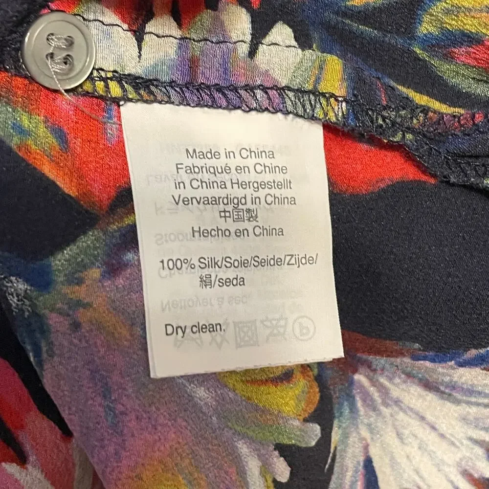 J. Crew Silk Floral Top Womens Medium Black Multicolor Peplum Popover Blouse